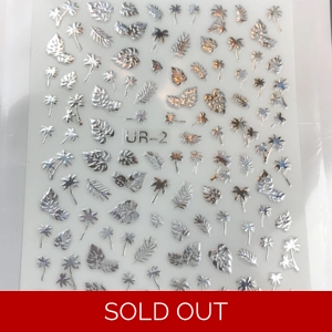 Silver Tropical Leaves Nail Art Stickers